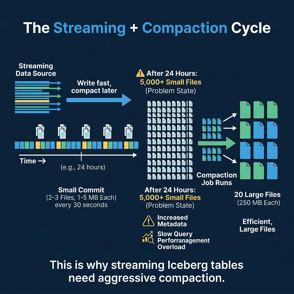 Why streaming creates small files and how compaction fixes them in a continuous cycle