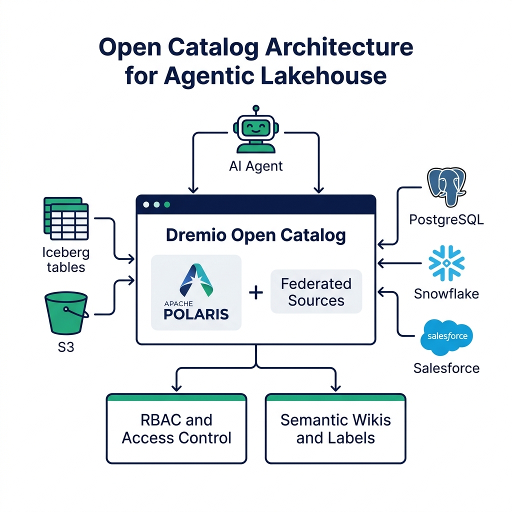 Open catalog architecture for agentic lakehouse